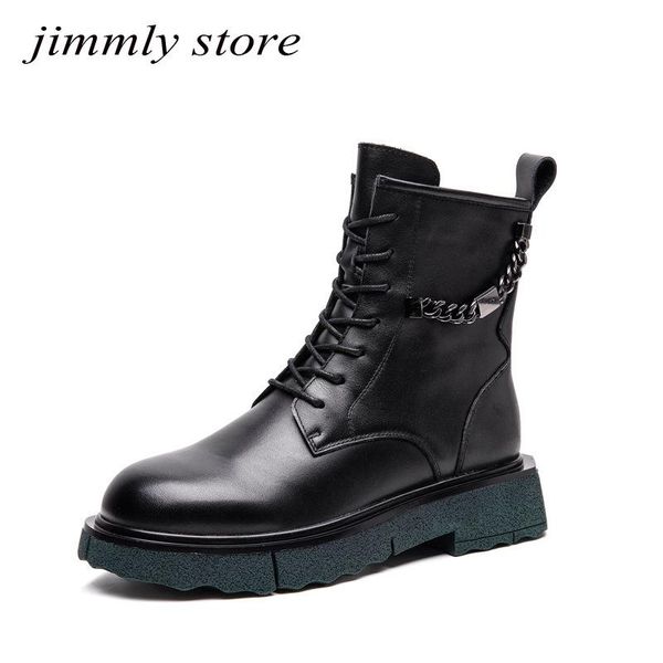 

boots designer genuine leather motorcycle female ladies punk shoes chain increased platform botas mujer, Black