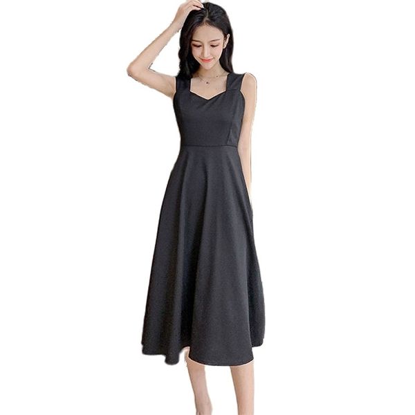 

large size fashion suspender dress female v neck sleeveless little black es summer korean high waist casual 210522, Black;gray