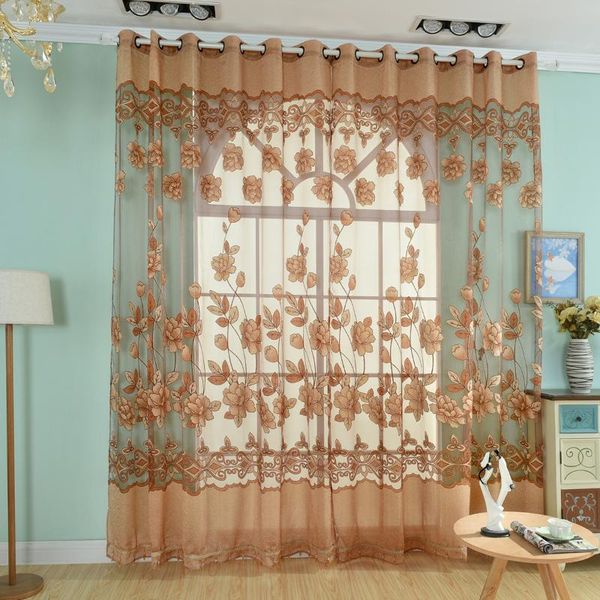 

curtain & drapes 100cm*250cm flower printed yarn tulle panel window curtains for living room bedroom blinds kitchen decor