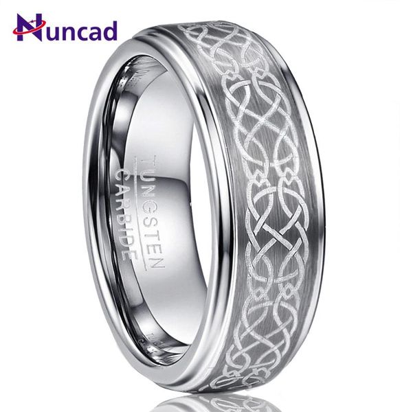 

wedding rings nuncad men's 8mm plating laser knot brushed tungsten carbide band polished step comfort fit size 6-14, Slivery;golden