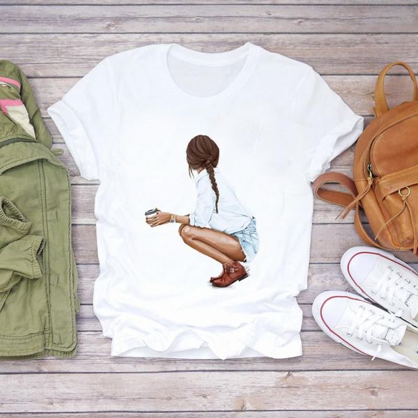 

women's t-shirt t-shirts women short sleeve style girl daughter cartoon mom mother mama clothes graphic tshirt lady print female tee, White