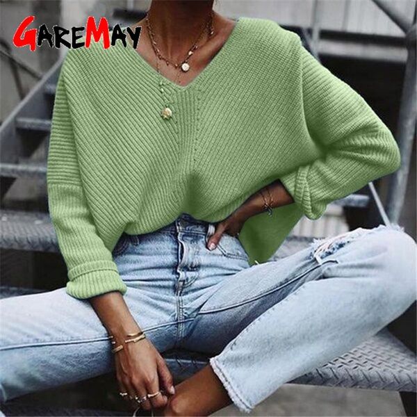 

autumn winter blue knitted pullovers women batwing sleeve v-neck loose cashmere sweater female casual korean style jumper 210428, White;black