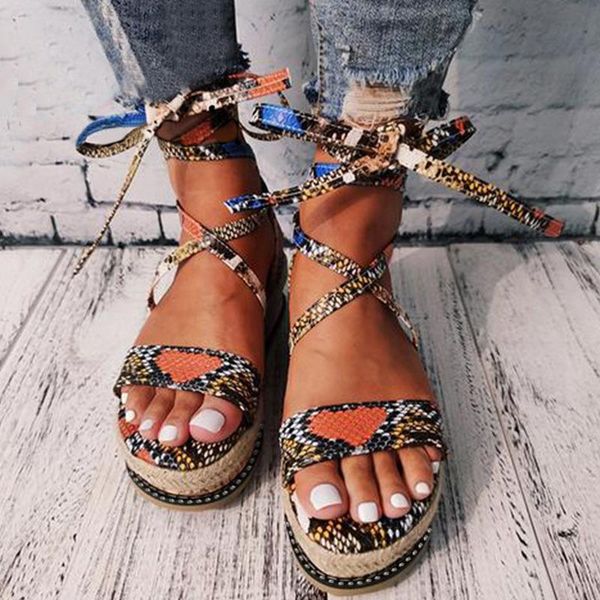 

woman sandals open toe serpentine ankle strap platform shoes for summer beach h9, Black