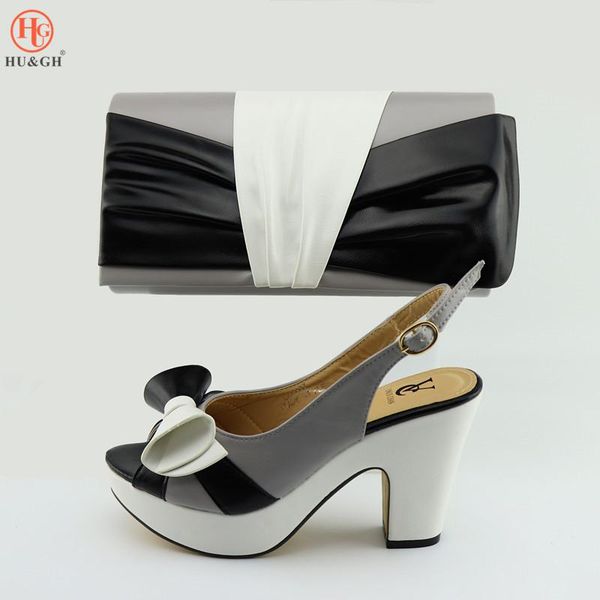 

dress shoes elegent african women bow-knot hipeep toed and bag set easy matching wedding for nigerian italy fashion, Black