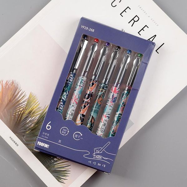 

gel pens 6pcs/box 0.5mm boxed full needle pen colorful black tricolor school stationery cute office supplies and children gift