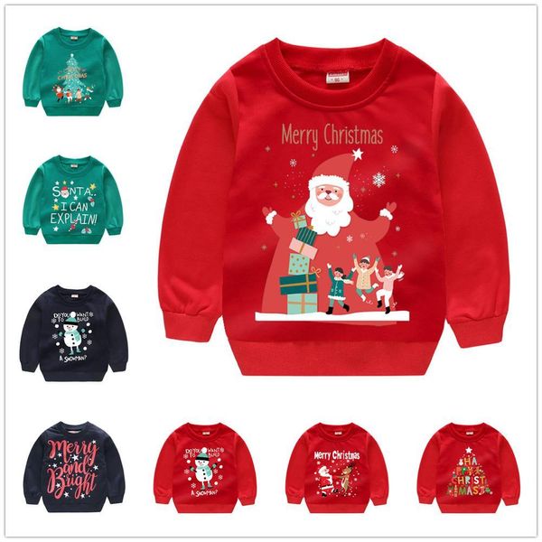 Красные костюмы Santa Baby Girls Fullshirt Рождественское свитер для мальчиков Пуловер Топы X'mas Одежда для одежды Хлопок нарядные перемычки 2 3 4 5 6Y 210413