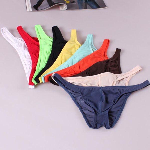 

underpants brand men's low waist briefs fashion ice silk breathable nylon bikini u convex bag underwear, Black;white