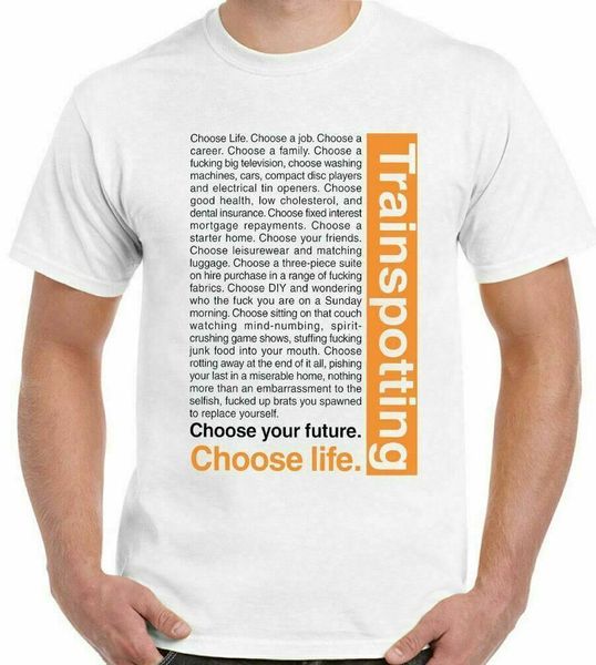 

trainspotting t-shirt introduction funny mens choose life intro, White;black