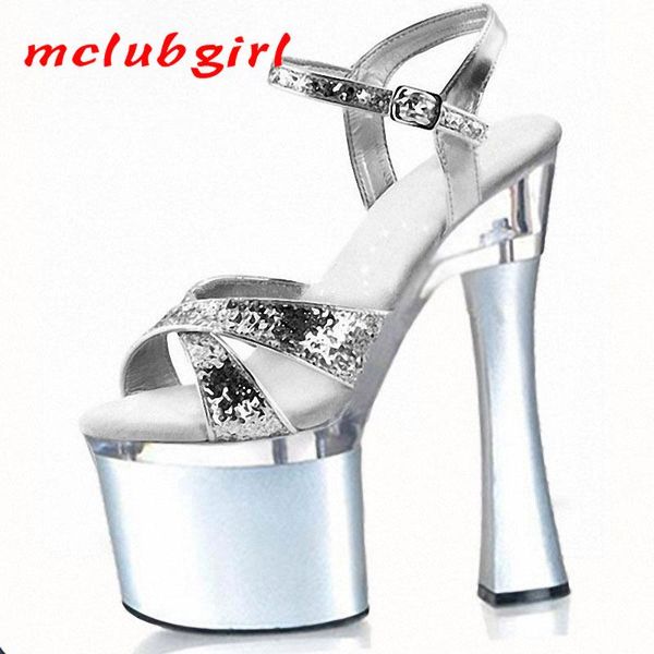 

mclubgirl 18cm super high heels platfrom sandsls heel glass with glitter edging sandals shoes lyp-f-065, Black
