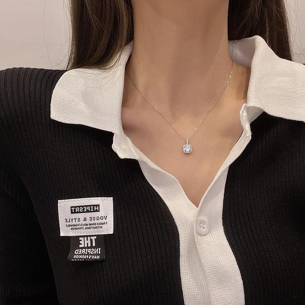 

creative design sense titanium steel square jem ins simple vintage clavicle chain korean fashion necklace jewelry for woman 2021 chains, Silver