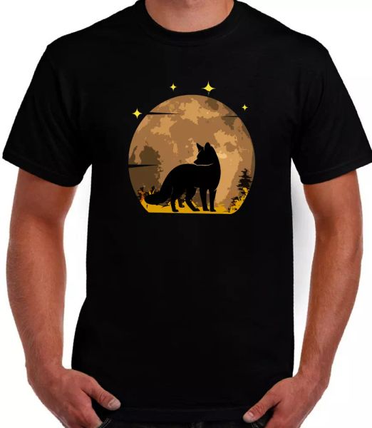 

fox moon art fan graphic design t shirt, White;black