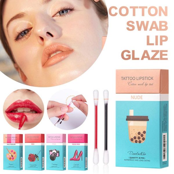 

lip gloss 20pcs cigarette lipstick cotton swab waterproof lasting non-stick set portable tint apply makeup anytime
