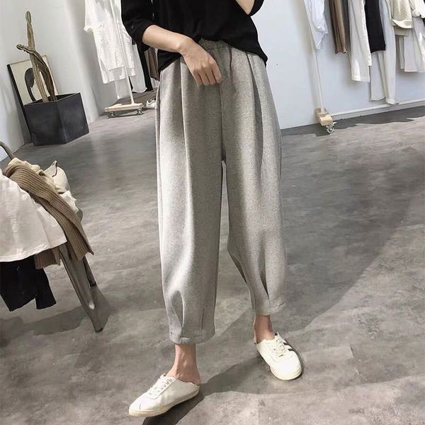 

women's jeans spring autumn korea fashion women elastic waist loose gray pants all-matched casual cotton harem femme v84 s4jo, Blue