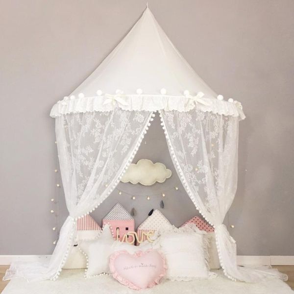 

white princess canopy curtain hanging baby bed tent mosquito net kids play house tipi children teepee enfant infant crib netting