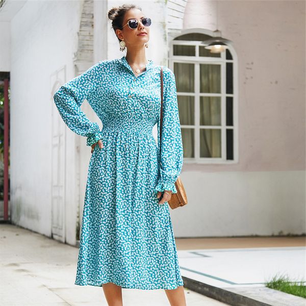 

spring summer elegant butterfly women's floral print a-line 2021 new full sleeve turn-down collar long ladies dress, Black;gray