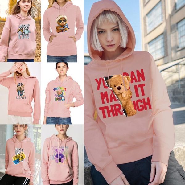 

men's hoodies & sweatshirts cute hoodie women fashion sweatshirt casual bear print long sleeve loose pocket pullover teenagers streetw, Black
