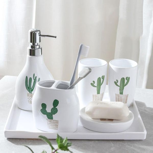 

wedding gift 6pcs/lot ceramic bath accessories set melamine tray bathroom of six european-style decor gargle cup accessory