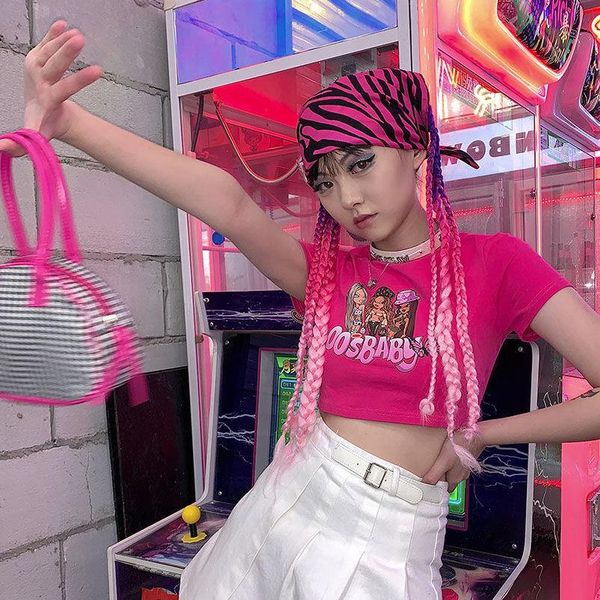 

summer gothic clothing slim women t shirt punk pink grunge streetwear harajuku clothes tee, White