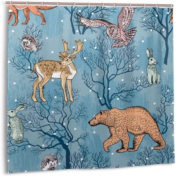 

shower curtains forest animals waterproof curtain, cartoon curtain