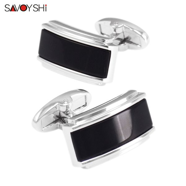 Savoyshi Low-Key Luxury Stone Cufflinks para Mens Camiseta Acessórios Alta Qualidade Black Cuff Links Brand Negócio Presente Jóias