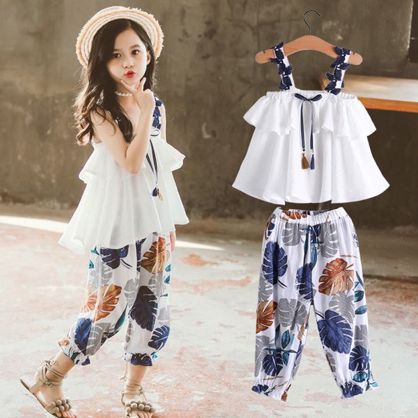 

Girl Clothes Summer Kids Fashion Tops Floral Pants Two Piece Set Children Suit Girls Outfits 7 8 9 10 11 12 Years, Orange suit