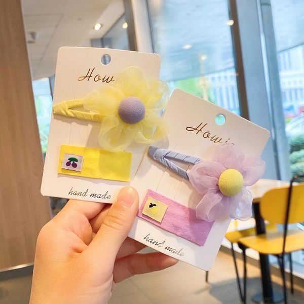 

hair accessories 2pcs/set cute mesh flowers pins clips barrettes children styling tools kids grips ins wear, Slivery;white