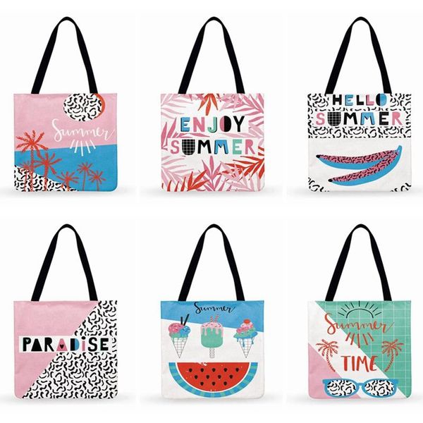 

shopping bags enjoy summer digital printed bag women casual tote ladies shoulder fashion foldable reusable beach