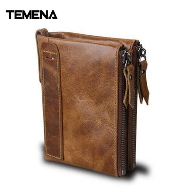 

wallets temena 100% genuine leather men wallet small zipper walet portomonee male short coin purse perse carteira forrfid cwl039, Red;black