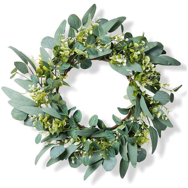 

decorative flowers & wreaths eucalyptus wreath,17inch green spring summer for front door outside,outdoor artificial greenery farmhouse indoo