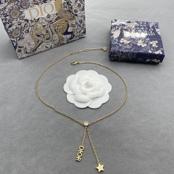 

d family 21 new letter pentagram tassel necklace women's simple clavicle chain fashion temperament jewelry student style, Silver