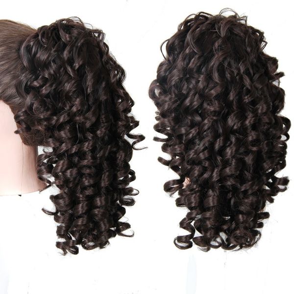 

wig, chemical fiber curly women's hair clip, horsetail, tiger card, horsetail, Black;brown