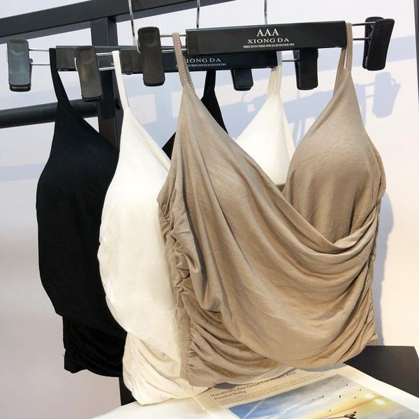 

women's tanks & camis 2021 summer base sling short v-neck blouse cross stretch vest sleeveless fashion large siz, White