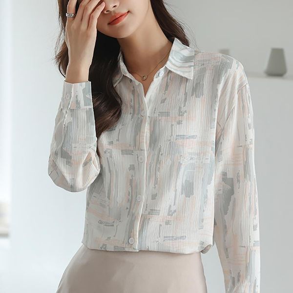 

women's blouses & shirts women long sleeve printing chiffon casual blouse clothes womens sun protection blusas mujer de moda, White