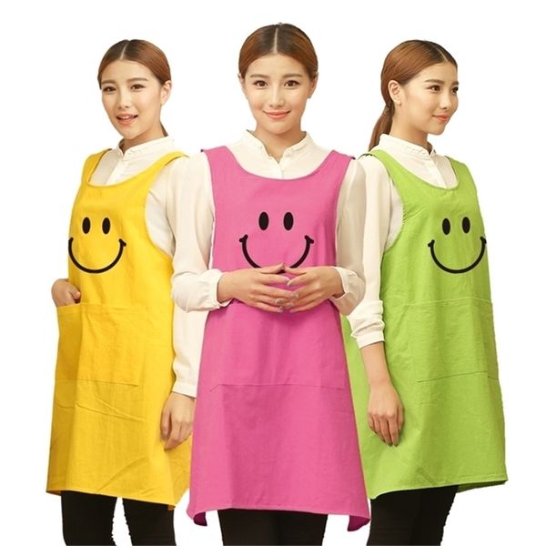 Симпатичный забавный японский стиль фартук рабочая одежда дома кухня варить дышащую хлопчатобумажную талию Pinafore женщин 210629