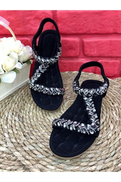 

sandals -women's black cushion insole cubic zirconia easy wear