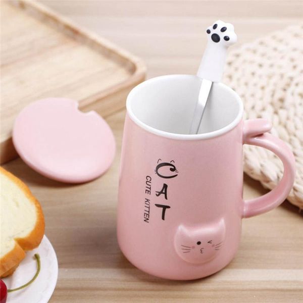 

mugs ceramic cute cat coffee mug office water drinking cup milk cups and with lids spoon white black pink blue for home