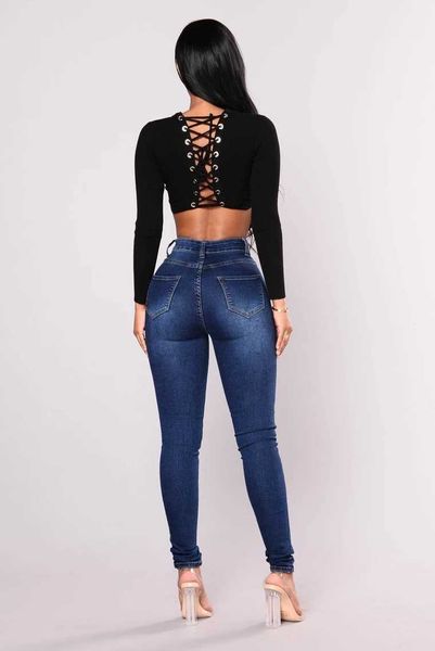 

women's jeans qs240 fashion versatile stretch high waist pencil, Blue