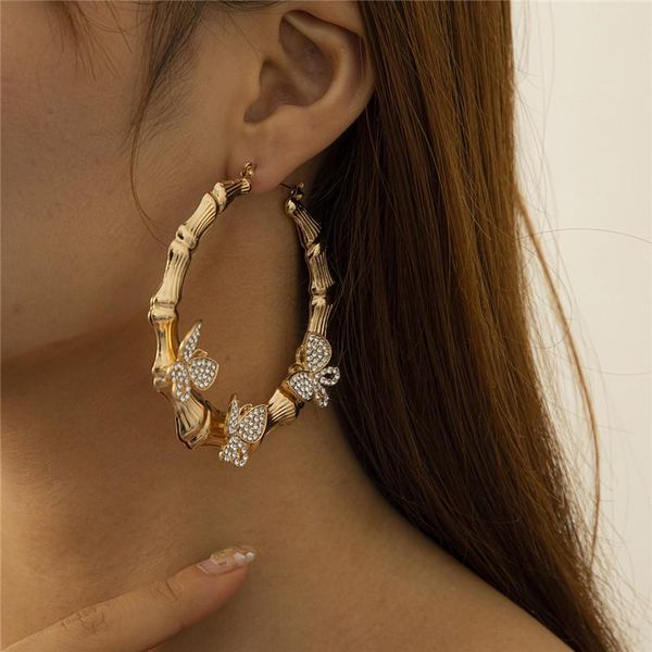 

fashion bamboo section butterfly earring hoop european alloy crystal large ear drop women party gift gold dangle earrings jewelry accessorie, Golden;silver
