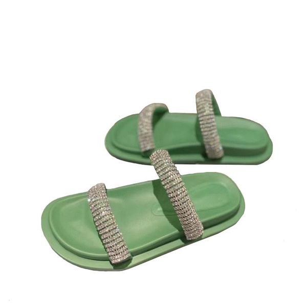 

slippers summer modern female artificial diamonds decoration luxury genuine cowhide lather flat heels comfortable and fashion in, Black