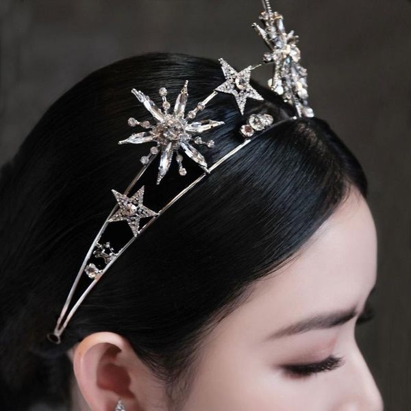 Cabelo Cabelo Barrettes Coroa de casamento da estrela vintage Tiaras Gold Rhinestone Jeia Princesa Diadema Mulheres Partem da Partida PROM PARTEMENTE PARACENDIDADE