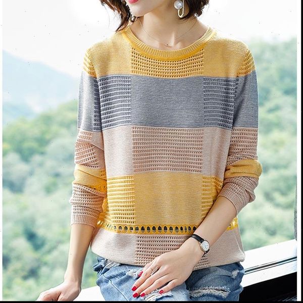 

hollow out pullover summer cool women sweaters knitted crochet casual yellow jumper knit korea striped female knitwear pull, White;black