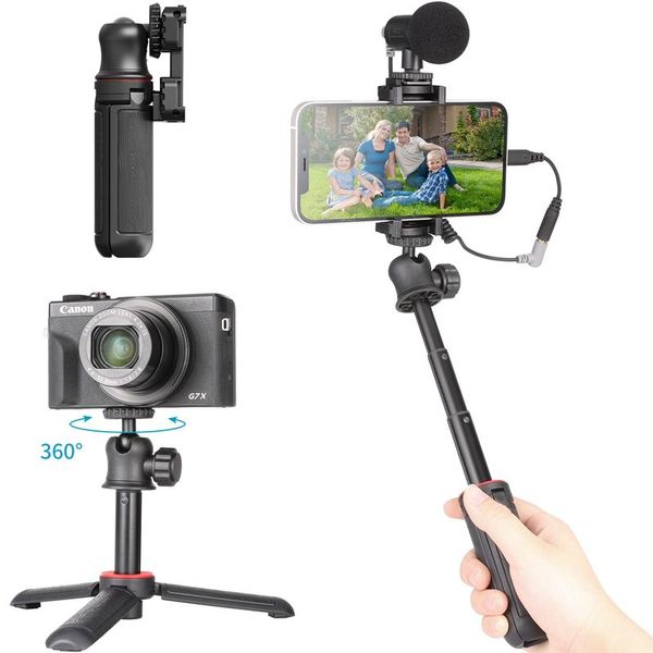 Yiliwit mini smartphone de tripé dobrável SLR Selfie Selfie Shooting Monopod com sapato frio para tripés de luz LED