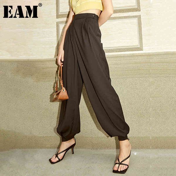 

[eam] high waist black long casual wide leg trousers loose fit pants women fashion spring summer 1dd8777 210512, Black;white