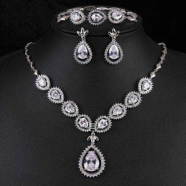 

earrings & necklace elegant charm bridal jewelry sets wedding muliticolors cubic zirconia necklaces set drop, Silver