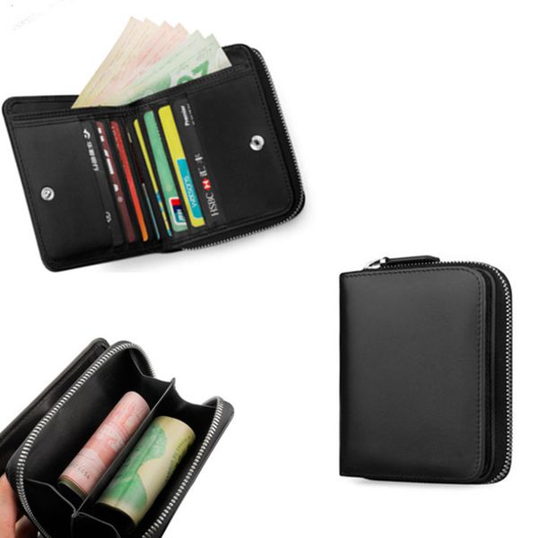 

the wallet men's wallet leather short leather zipper wallet, Black