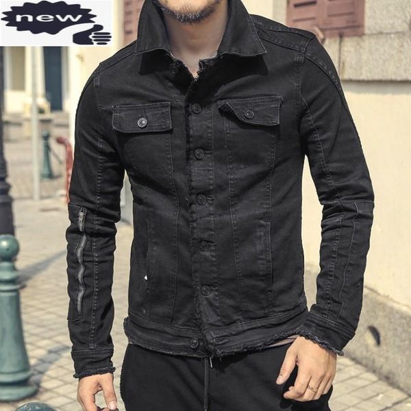 

men's jackets fashion mens slim fit black denim motorcycle cowboy coat single breasted casual tassel streetwear biker male jeans jacket, Black;brown