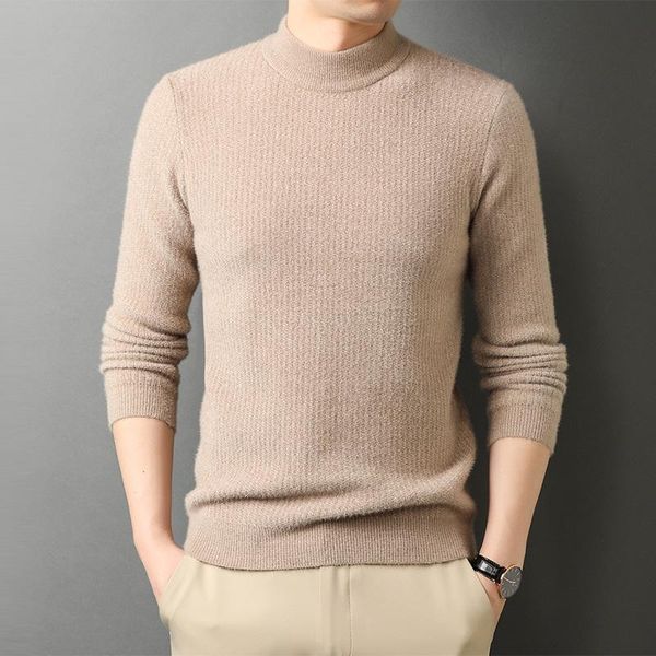 

men's sweaters 2021 spring autumn half turtleneck knitwear men thick fashion bottoming shirt 23078-021, White;black