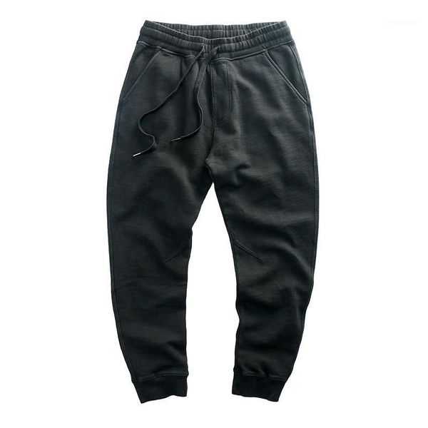 

men's pants winter fashion men solid color elastic waist thick fleece trouser 420g heavyweight cotton casual sweatpants male, Black