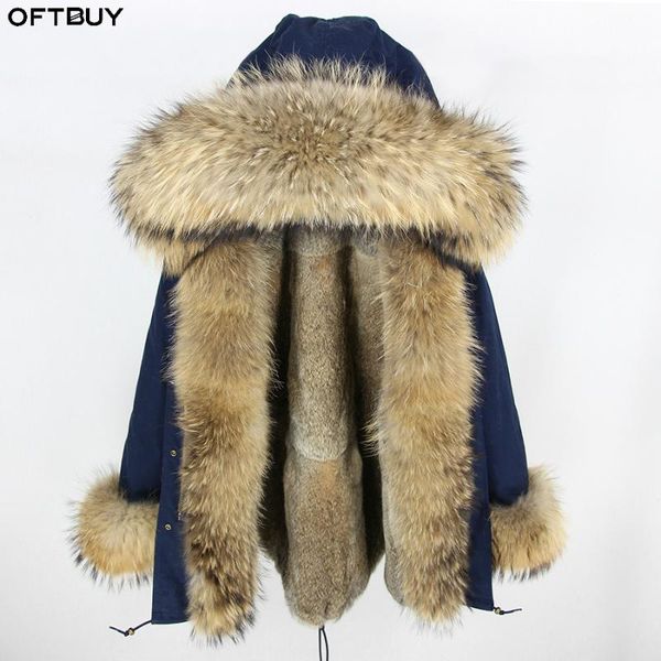 

women's fur & faux oftbuy 2021 long parka winter jacket women parkas real coat natural raccoon hood liner luxury streetwear, Black