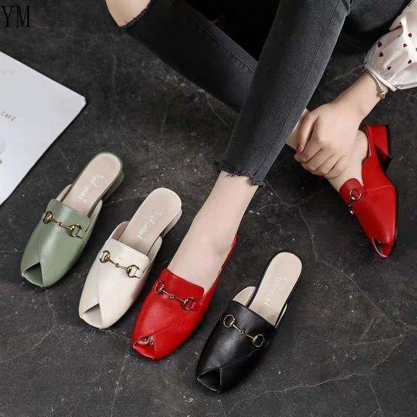 

sandals mules shoes women square heel summer slides ladies 2021 peep toe zapatillas casa mujer sepatu 35-40, Black